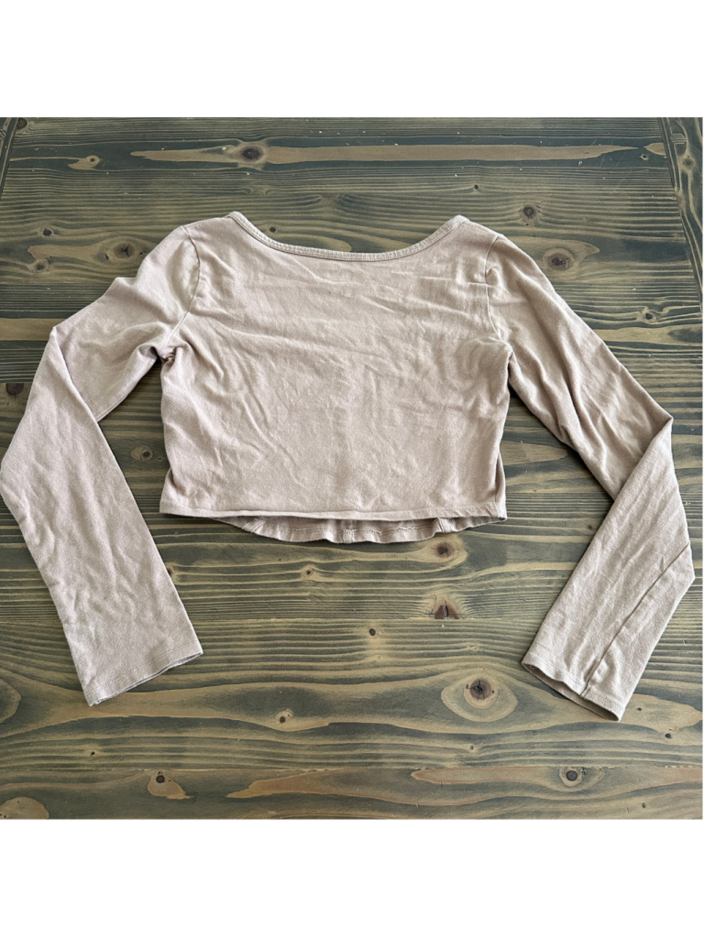 Hollister Baby Tee Womens S Beige Square Neck Long Sleeve Cropped Top Y2K - Picture 4 of 7